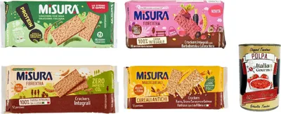 Produktbild von Testpaket Misura Crackers Fibraextra Soia Multigrain italienisches Mehl 4 Stück + Italian Gourmet polpa 400g