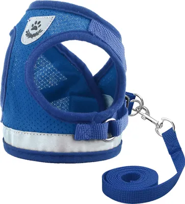Produktbild von Hundegeschirr Haustier Softgeschirr Reflektierend Brustgurt Hundeweste mit Leine, Blau, XS