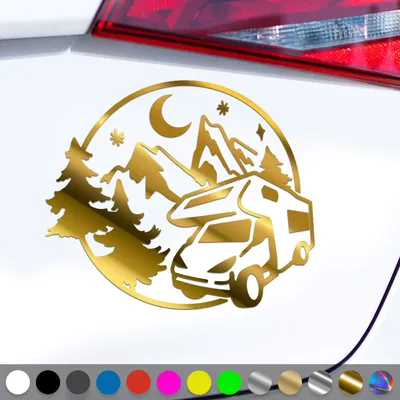 Produktbild von PantherPixel Wohnmobil Aufkleber Wohnwagen Bus Reisen Camping Berge Sticker Auto Geschenkidee Farbe Chrom-Gold