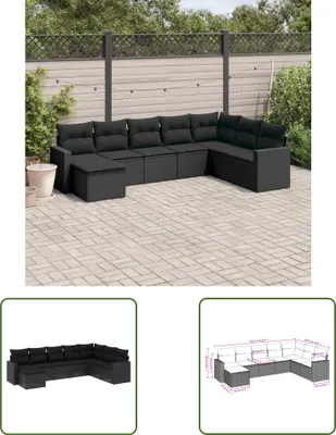 Produktbild von The Living Store 8-tlg. Garten-Sofagarnitur mit Kissen Schwarz Poly Rattan