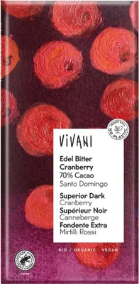 Produktbild von Vivani Edel Bitter Cranberry Schokolade 70% Cacao Santo Domingo -- 100g
