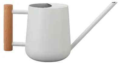 Gießkanne 900 ml Edelstahl mit langem Auslauf und Holzgriff, weiß