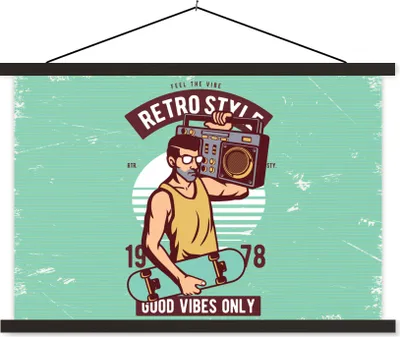 Produktbild von MuchoWow® Textilposter Radio - Skateboard - Mann - Altmodisch 150x100 cm mit schwarzem Rahmen - Schlafzimmer