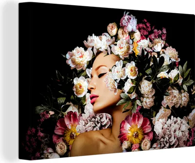 Zdjęcie produktu dla OneMillionCanvasses® - Obrazy na płótnie - 140x90 cm, Kobiety - Kwiaty - Róże - Portret, Dekoracja ścienna - Zdjęcie na płótnie - Obraz na drewnianej ramie