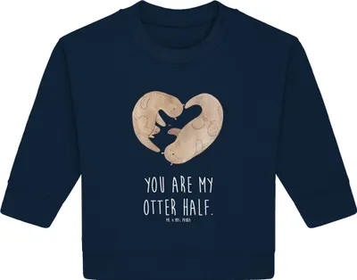 Produktbild von Mr. & Mrs. Panda Organic Baby Pullover Otter Herz 12. - 18. Monat - French Navy - Geschenk, Bullover, Hochzeitstag, Liebe