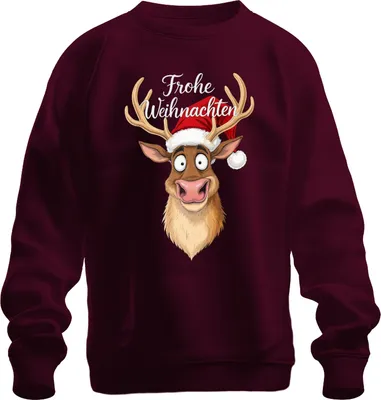 Immagine prodotto di Merry Christmas Funny Reindeer Christmas Hat Cartoon Humour Felpa Unisex Pullover, Borgogna, XL