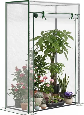 Produktbild von Gewächshaus mit Tür 100x50x150 cm winterfest Foliengewächshaus Stahl transparent
