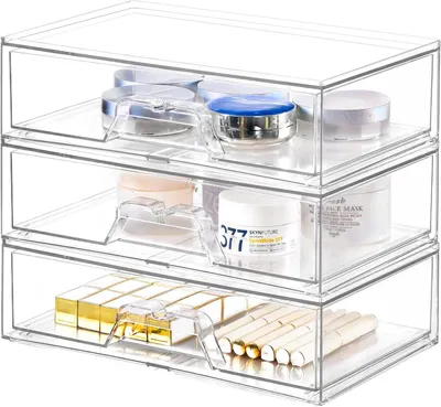 Productafbeelding van Opbergdoos 3 stuks, stapelbaar, doorzichtig acryl, voor badkamer