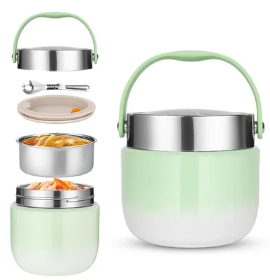 Thermo-Lunchbox 1200 ml, Edelstahl, grün, isoliert