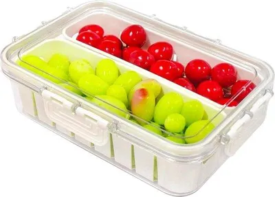 Obrázok produktu pre Priehľadná krabička na desiatu s priehradkami a vekom na ovocie, orechy a sušienky