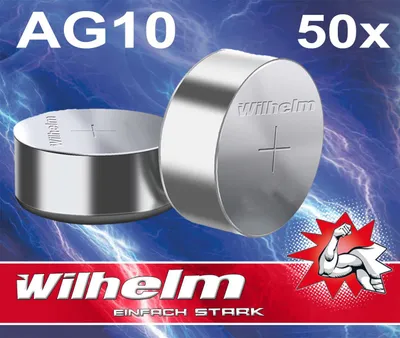 Two silver coin cell batteries are shown against a blue, lightning-like background. Text and a graphic are overlaid.