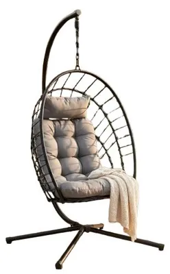 Image de Fauteuil suspendu, design pliable, pour intérieur et extérieur, couleur noire