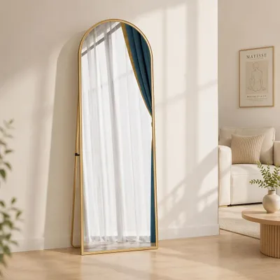 Immagine prodotto di Specchio a figura intera INONEFT, specchio da terra curvo, 162 x 53 cm, cornice in lega di alluminio, specchio da parete o specchio ad arco, ideale per la camera da letto, colore oro