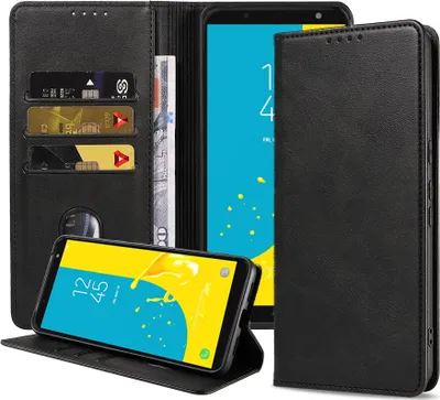 Image de Smartphonica Étui pour téléphone adapté à Samsung
  Galaxy J6 (2018) étui en faux cuir avec fermeture magnétique et porte-cartes
  Etui à livres avec rabat - Noir