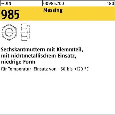 Produktbild von Reyher  Sechskantmuttern DIN 985 Messing M 12 Ms (50 Stück)