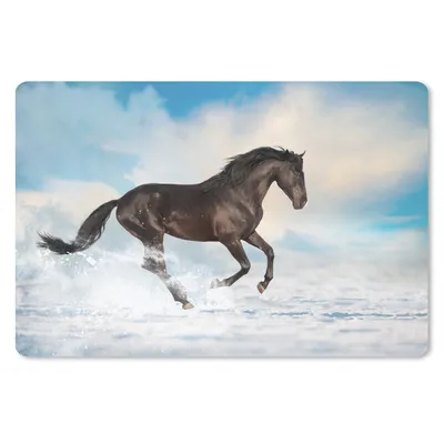 Produktbild von MuchoWow® Mauspad Mousepad Schwarzes Pferd im Schnee 27x18 cm - Mousepads - Maus Mat - Pad - Mausunterlage - Büroartikel - Desk Matten