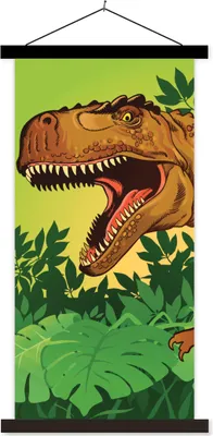 Produktbild von MuchoWow® Textilposter Dinosaurier - Pflanzen - Braun - Illustration - Kinder - Baby - Junge 60x120 cm mit schwarzem Rahmen - Magnete