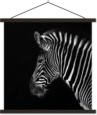 Produktbild von MuchoWow® Textilposter Zebra - Wilde Tiere - Schwarz 60x60 cm mit schwarzem Rahmen - Posteraufhänger