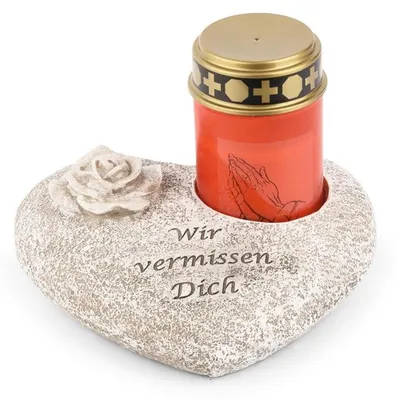 Produktbild von Novaliv Grabschmuck I Grabengel Grabdeko Grabherz grabdekoration Engel für Friedhof grablaterne Engel (Herz Rose, Grablicht rot)