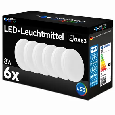 Produktbild von MasterLED LED-Leuchtmittel GX53 8 W 720 lm 6500 K kaltweiß, 230V, 6er-Set