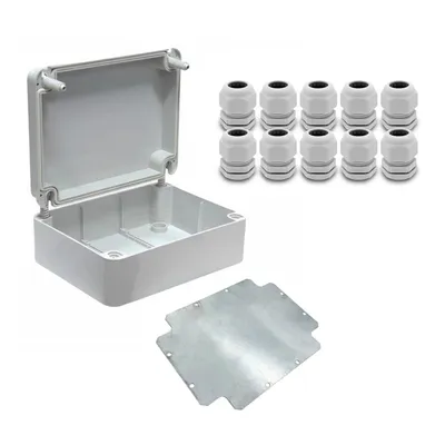 Produktbild von ARLI SET: Abzweigdose IP67 Aufputz 250 x 200 x 90 mm inkl. Montageplatte + 10x Kabelverschraubungen M25 x 1,5 mm