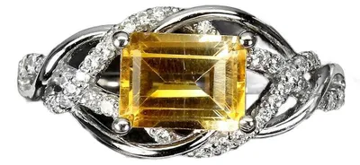 Produktbild von Naturring mit Zitronenquarzen und Zirkonia, Ringgröße 19, Silber