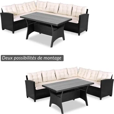Image de Casaria Salon de jardin en polyrotin noir 6 personnes Mobilier de jardin avec coussins Meuble extérieur Mobilier de terrasse patio