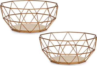 Produktbild von 2er Set Korb Metall Kupfer 26x12cm Modern Holz MDF Braun Schüssel Schale Design