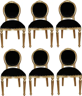 Produktbild von Casa Padrino Luxus Barock Esszimmer Set Medaillon Schwarz / Gold 50 x 52 x H. 99 cm - 6 handgefertigte Esszimmerstühle - Barock Esszimmermöbel