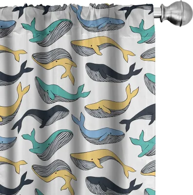 Image de ABAKUHAUS Rideaux Wal, voilages, motif répétitif avec des animaux marins colorés et caricaturaux sur fond uni, 2 pièces 75 x 225 cm, multicolore