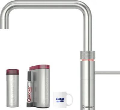 Produktbild von Quooker Wasserhahn Fusion Square Voll Edelstahl & PRO3 & Sprudelwasser CUBE