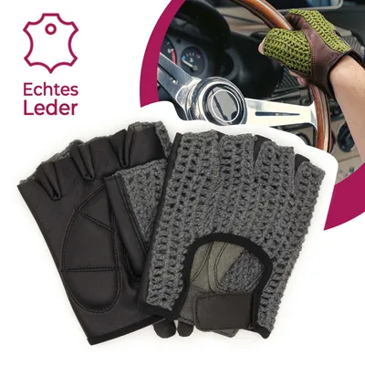 Produktbild von Autofahrer Handschuhe Retro Vintage Leder Fingerlose Fahrerhandschuhe Fahrrad Grau