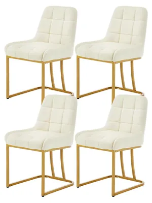 Produktbild von Esszimmerstühle 4er Set, Küchenstuhl aus Samt, Polsterstuhl mit bogenförmigem Metallgestell, gepolsterter Stuhl mit Rückenlehne, Wohnzimmerstuhl, Schminkstuhl in Beige