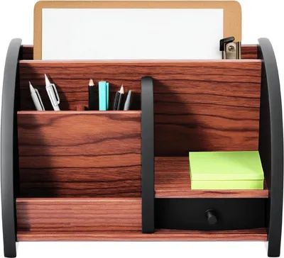 Produktbild von Schreibtisch-Organizer aus Holz - Stiftehalter & Aufbewahrungsbox - Mit 6 Schubladen - Wasserabweisend - 20 x 11,8 x 13,5 cm - Braun