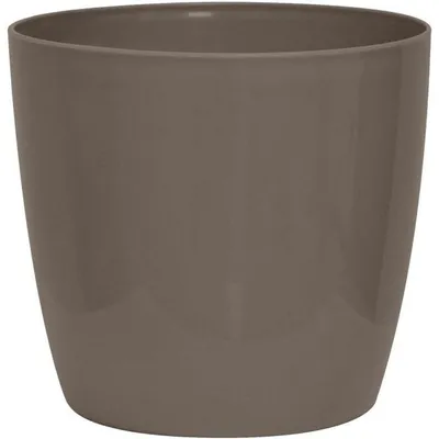Produktbild von Glänzender Pflanzkübel – GARDEN ID – Glänzendes Taupe mit Rollen – 30 x 27 cm – Keramikoptik – Wasserfest – Leicht zu bewegen