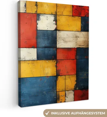 Produktbild von MuchoWow® - Leinwandbilder - Mondrian-Stil - Kunst - Farbenfroh - Modern, Wandbild, Wanddeko Bilder Wohnzimmer, 60x80 cm