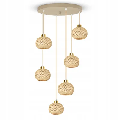 Obrázek produktu pro Luxolar LED závěsné svítidlo se 6 žárovkami E27, ratan, boho, béžová/šedá – nastavitelné závěsné svítidlo do ložnice, kuchyně nad jídelním stolem, obývacího pokoje