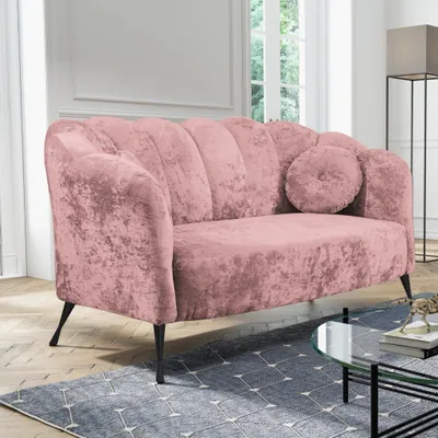 Produktbild von Ravio Doppelsofa Adria B 155 x T 83 x H 78 Muschel-sofa mit Metallfüße Sofa für die Studie Glamour-Stil (Eureka 2142 (Rosa) + Schwarze Beine)