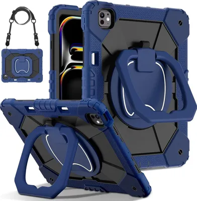 Produktbild von Für Apple iPad Pro 13 2024 Hybrid 360 Grad Tasche Hülle mit Schultergurt Blau