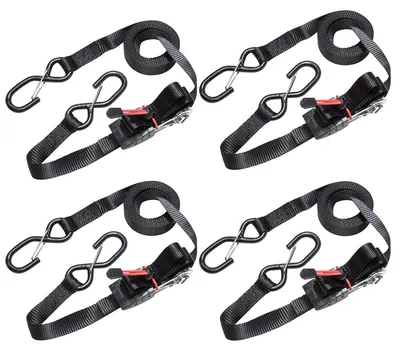 Produktbild von Master Lock 3056EURDAT er Spanngurt mit Ratsche und S-Haken, Schwarz, 4,25 m x 25 mm Gurt, 4-er Set