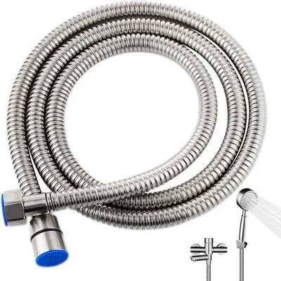 Immagine prodotto di Tubo flessibile per doccia in acciaio inossidabile da 2 m, raccordi da 1/2 pollice, avvolgibile resistente con protezione anti-torsione, compatibile con tutti i soffioni