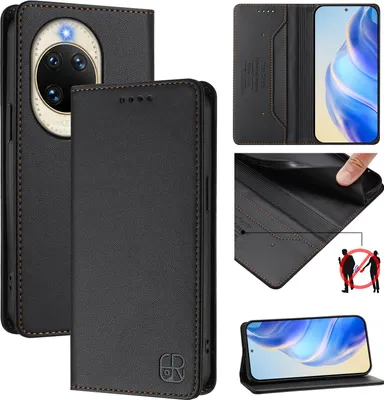 Produktbild von Lederhülle für Huawei Nova 14 Hülle Flip Brieftasche Kartenfächern Ständer Schutzhülle Schwarz