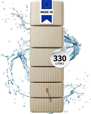 Image de 4rain récupérateur d'eau mural SLIM 330L sable avec robinet PE imitation laiton - Compact et élégant pour une collecte efficace
