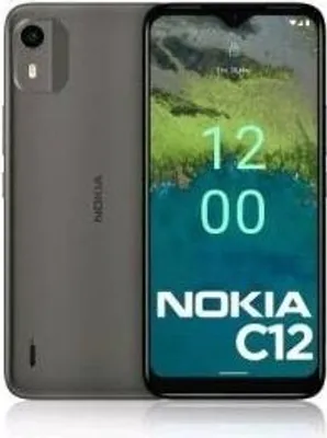 A Nokia C12 smartphone is shown from the front and back.