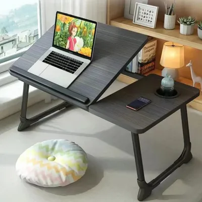 Productafbeelding van Laptoptafel voor bed en bank, inklapbaar, verstelbare hoogte. Laptoptafel, bedtafel, bedplank, zwart, 64x32x25cm. Bijzettafel, laptop