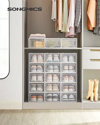 Produktbild von SONGMICS Schuhboxen 18er Set Aufbewahrungsboxen Schuh-Organizer faltbar weiß