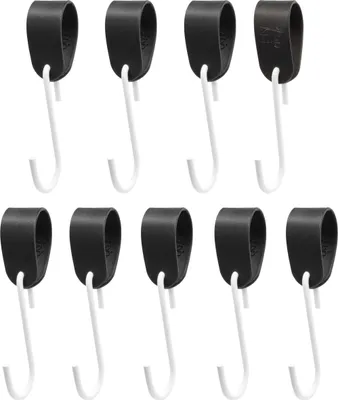 Produktbild von Natural Goods Berlin Garderobenhaken GARD Schlaufe, veganer Kunstlederriemen, Lederschlaufe, Lederband, Schwarz, mit GARD Haken FLAT in Weiß, 9 Stück