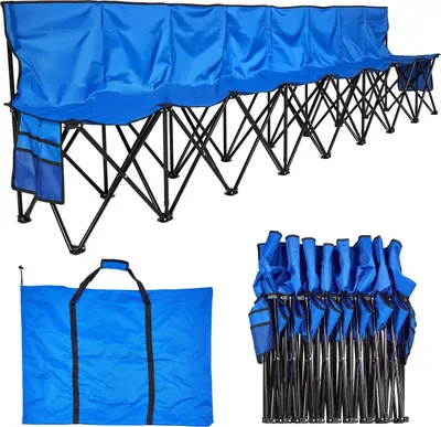 Produktbild von Tragbare Mannschaftsbank - Klappbank mit Rückenlehne - 8-Sitzer - Seitentaschen - Tragetasche - Für Fußball & Outdoor - Blau