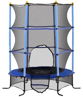 Image de Trampoline pour enfants Ø 163 cm avec filet de sécurité – pour l'intérieur et l'extérieur, charge maximale de 50 kg, en acier et plastique, bleu