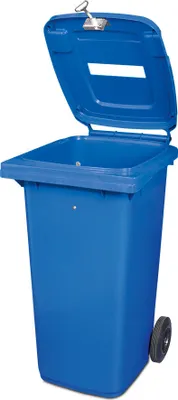 Produktbild von 120 Liter DIN Mülltonne mit Papiereinwurf u. Dreikantschloss, blau, BxTxH 480 x 550 x 930 mm